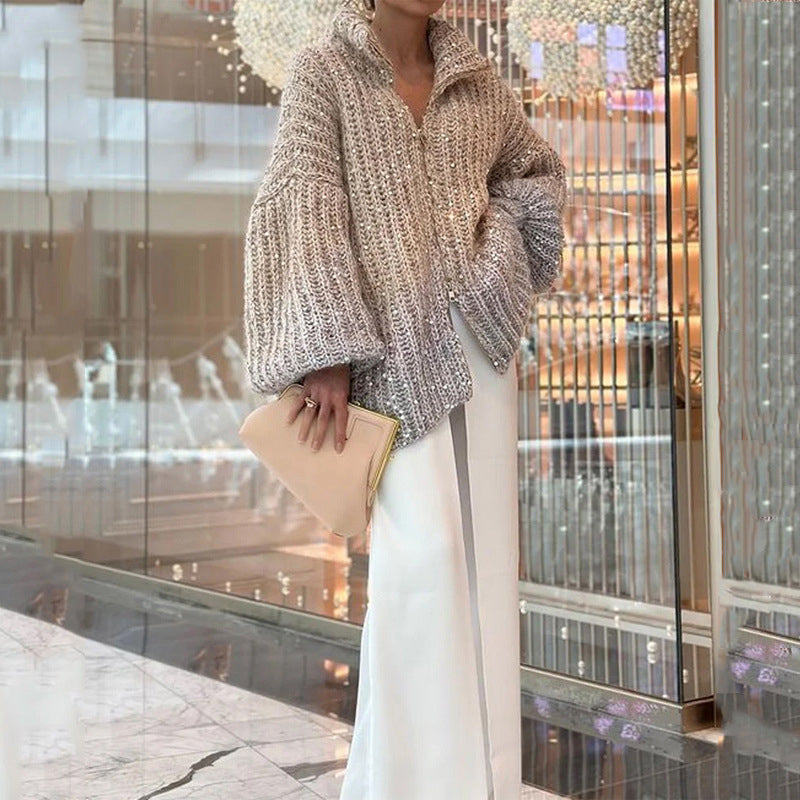 🔥Last day sale - 50% OFF & Free Shipping🔥Knitted Sweater Jacket With Monochromatic Sequins