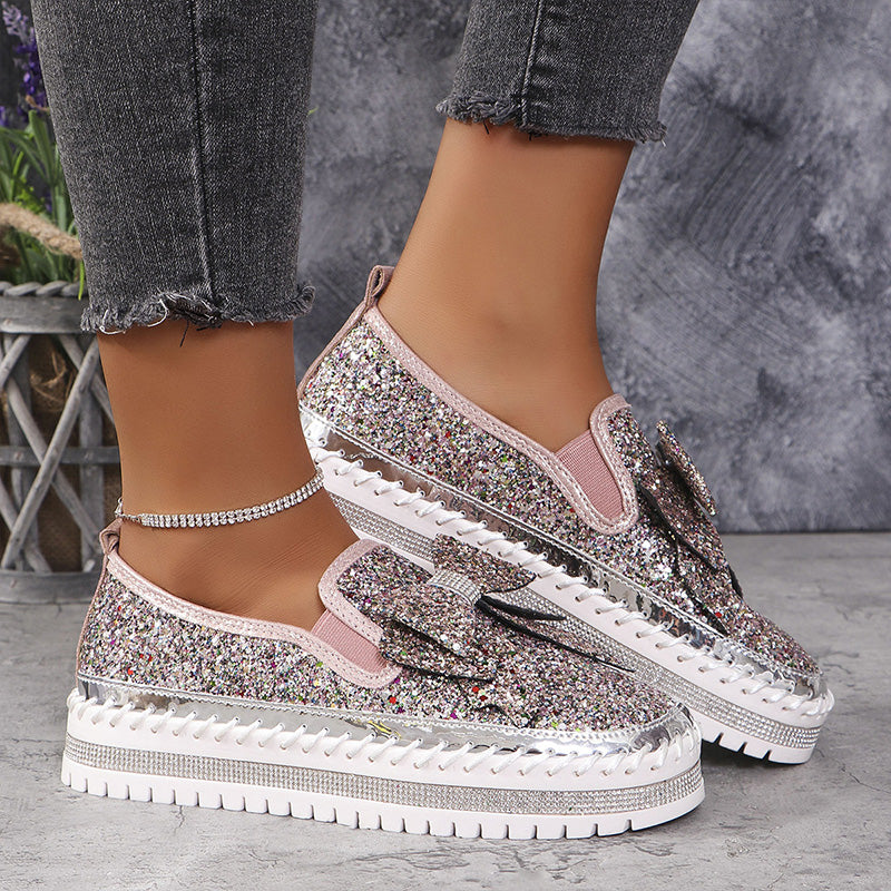 🎁Women's Rhinestones Slip-On Bow Sneakers