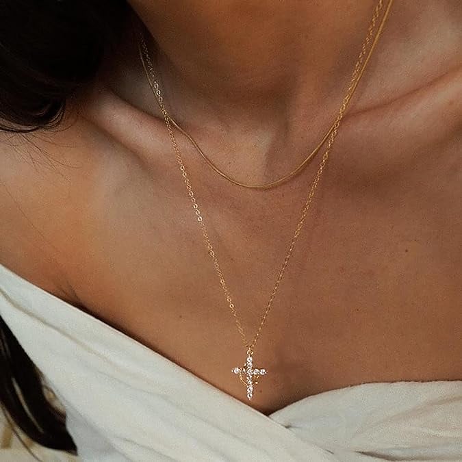 👑✝️Simple Crown & Cross Pendant Choker Necklace