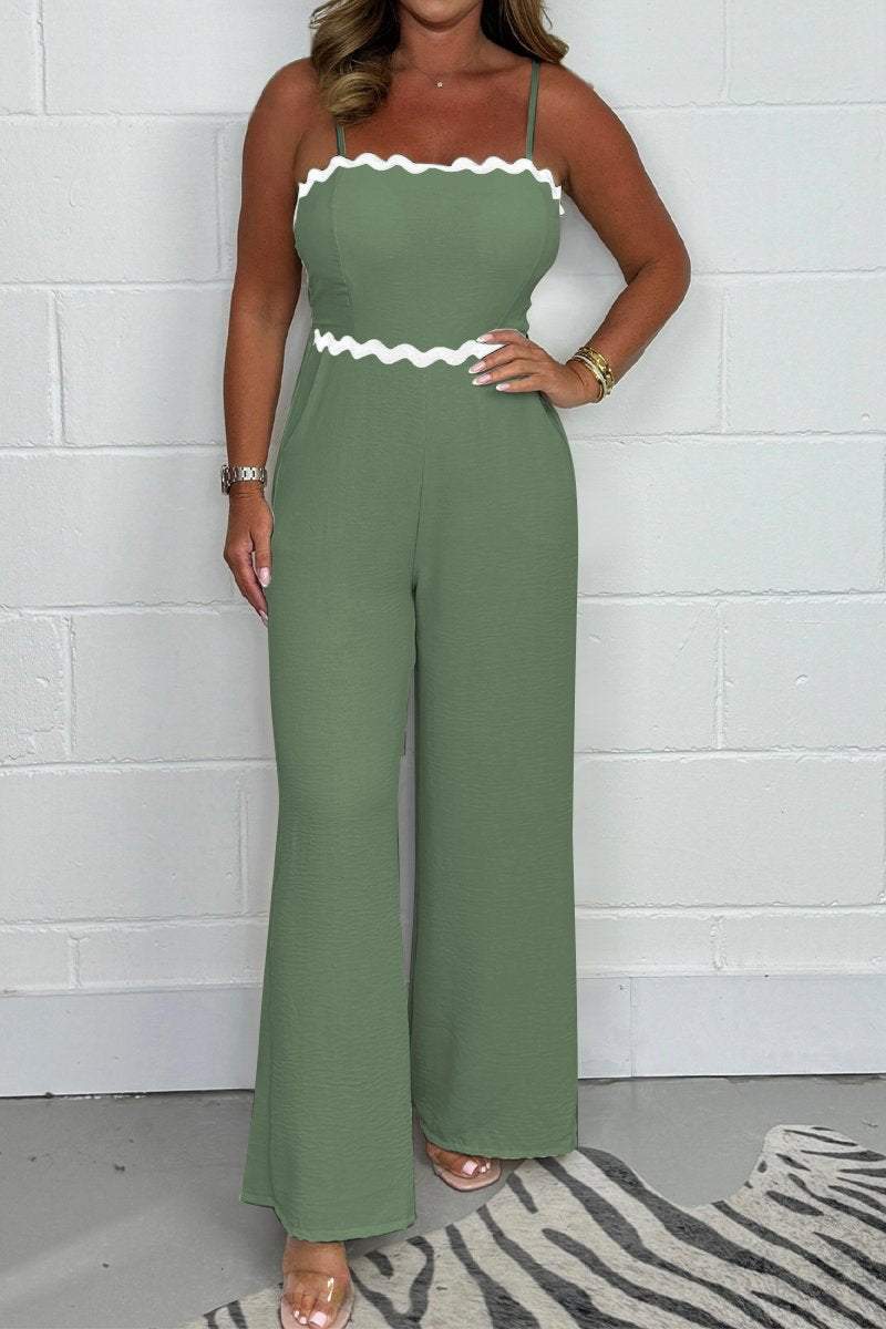 Women's Wavey Trim Spaghetti Strap Jumpsuit