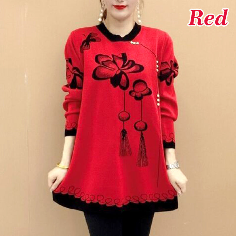 Women's Loose Soft Round Neck Flower Knit Sweater（50% OFF）