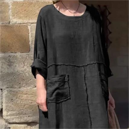 💥End-of-Summer Special Offer💕Casual Breathable Solid Color Round Neck Dress