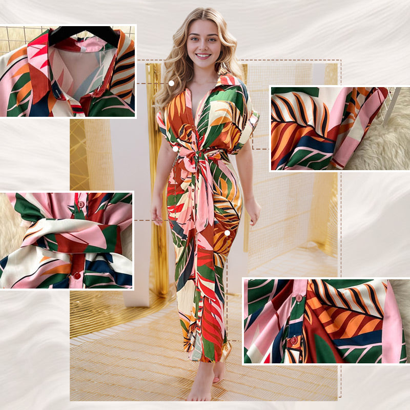 🔥Summer Hot Sale 49% OFF🔥Printed Waist Cinching Shirt Dress