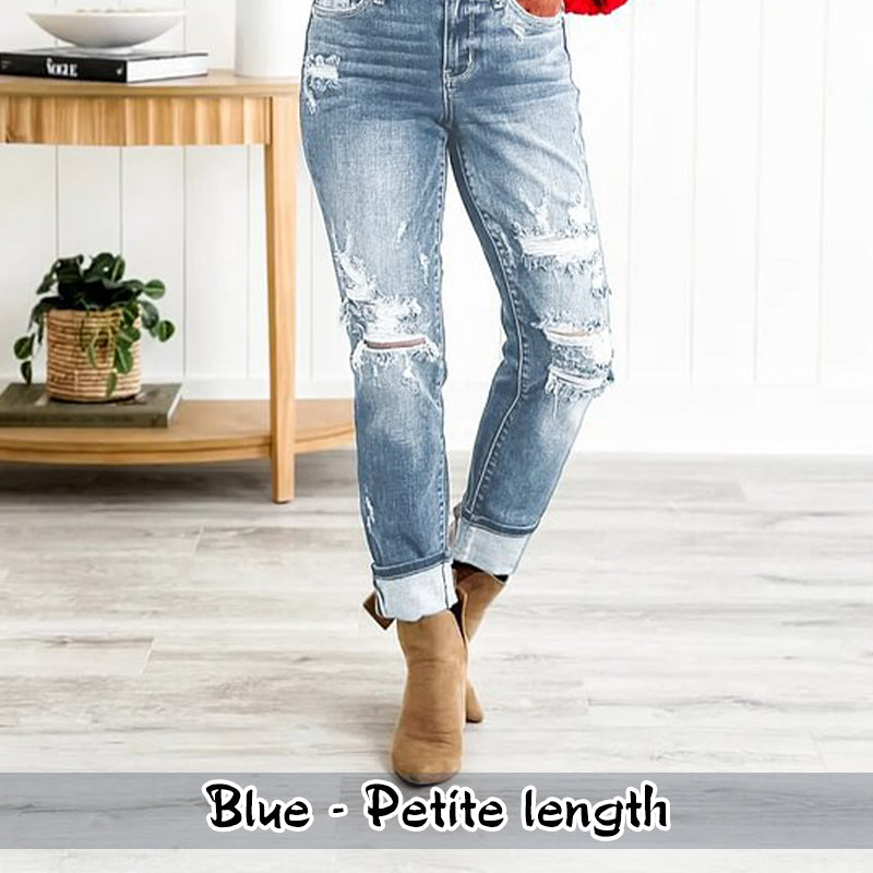 🔥HOT Sale🔥Women's Tummy Control Distressed Cuffed Boyfriend Jeans