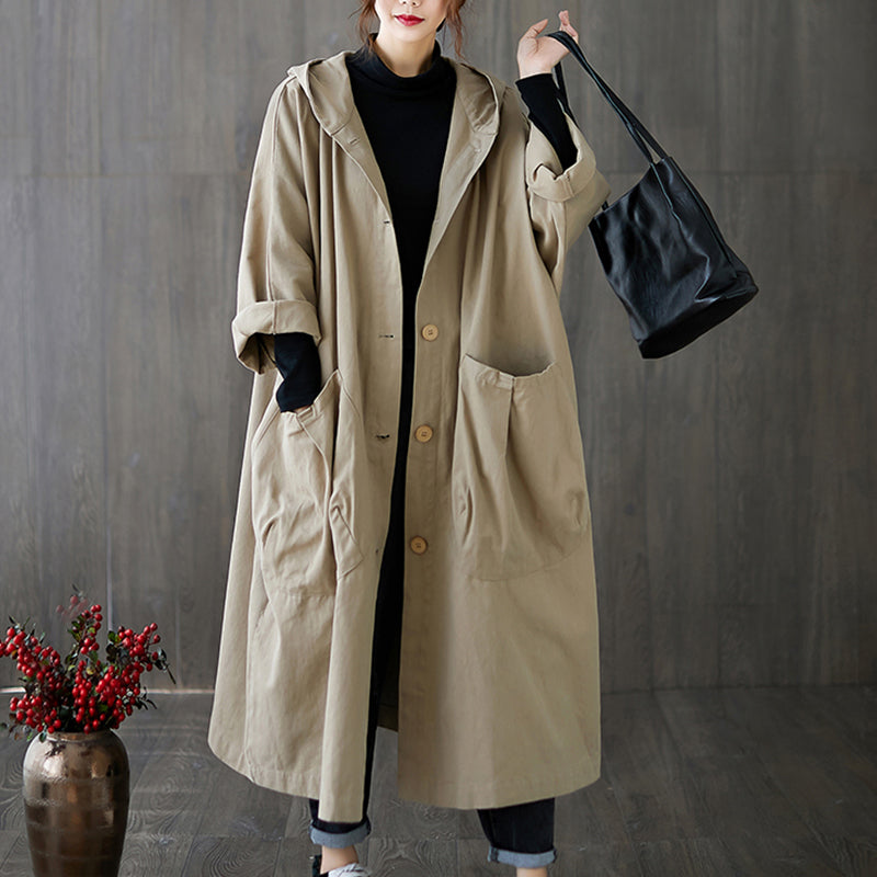 Oversized Large Pocket Hooded Long Trench Coat