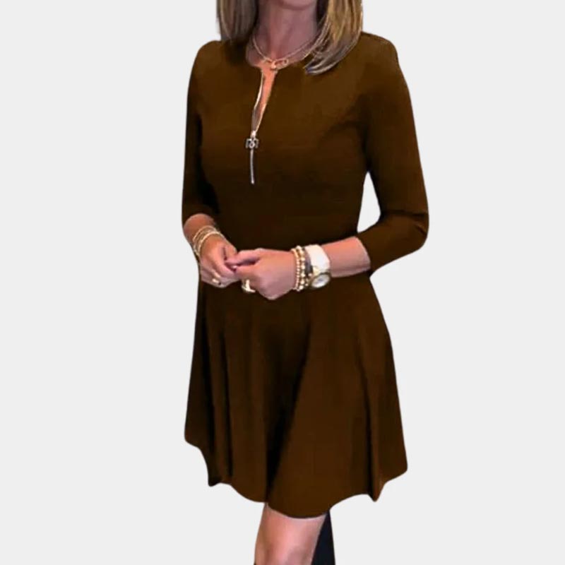 🍁New for autumn✨Women’s Elegant Half-zip Round Neck Dress in Solid Color