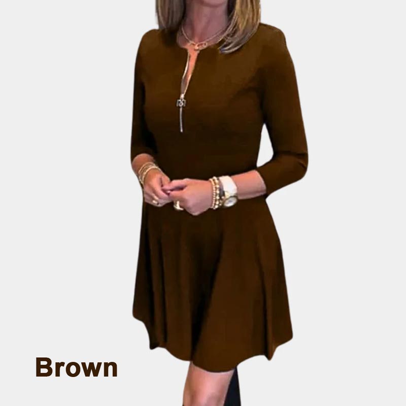 🍁New for autumn✨Women’s Elegant Half-zip Round Neck Dress in Solid Color