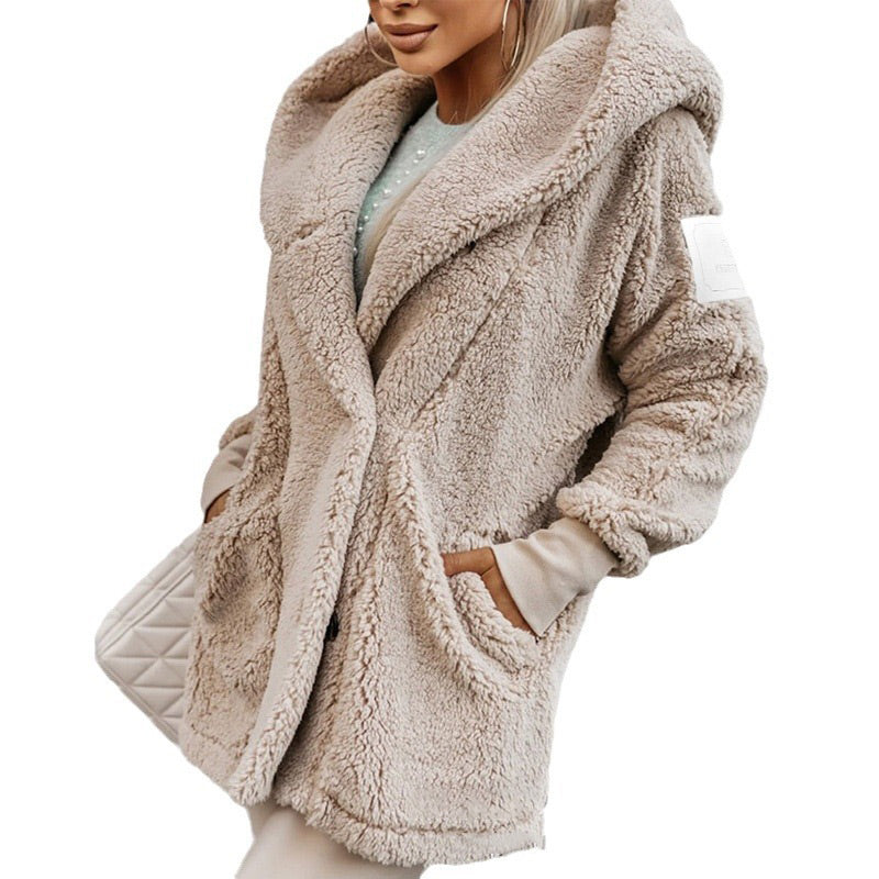 Women's Soft Fuzzy Hooded Jacket with Pockets