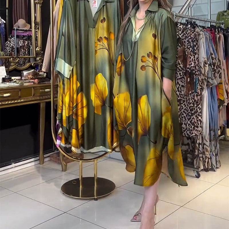 ✨Get 52% off💖 Luxurious European-Inspired Lapel Gradient Print Loose Dress 👗✨🍂