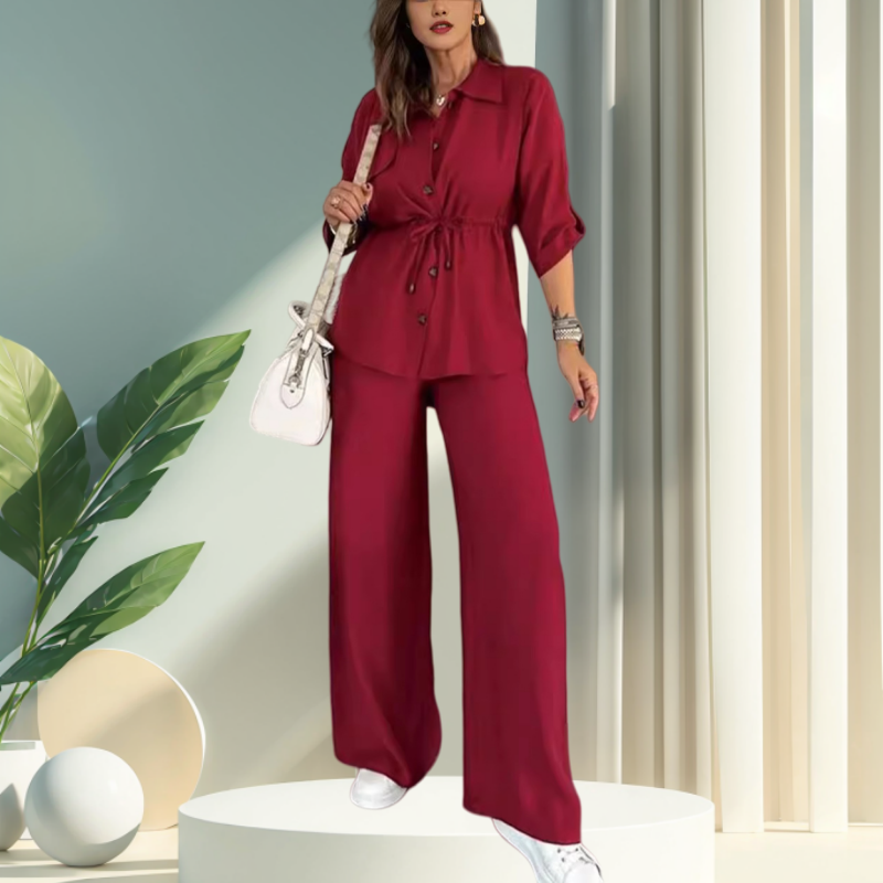 Button-Down Top & Loose-Fit Pants Set