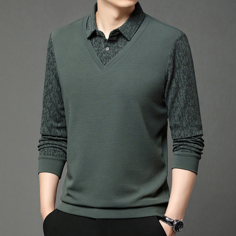 Men's Faux 2-Piece Long Sleeve Shirt