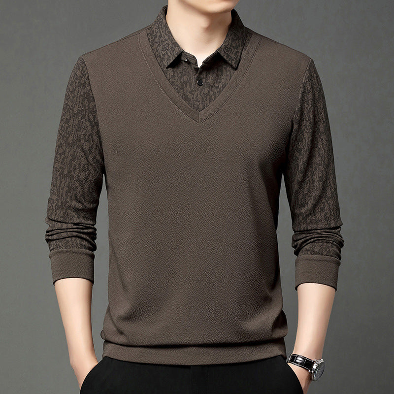 Men's Faux 2-Piece Long Sleeve Shirt