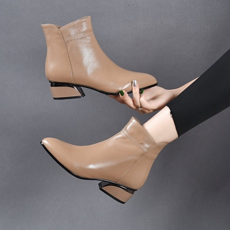 Women's Heeled PU Leather Western Ankle Boot