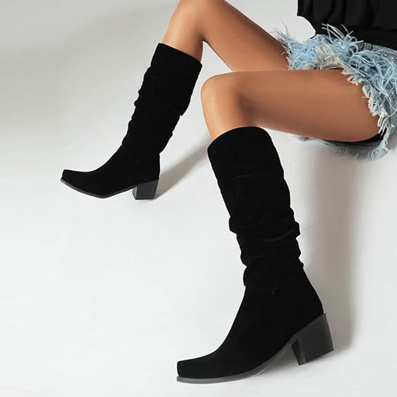 Fashionable Comfortable Knee-High Chunky Heel Boots