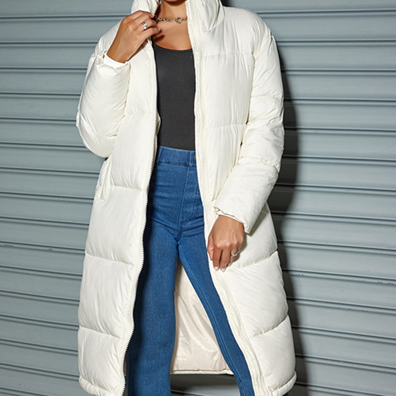 Women's Long Quilted Puffer Coat With Stand Collar