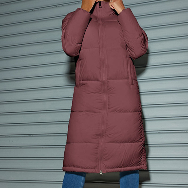 Women's Long Quilted Puffer Coat With Stand Collar