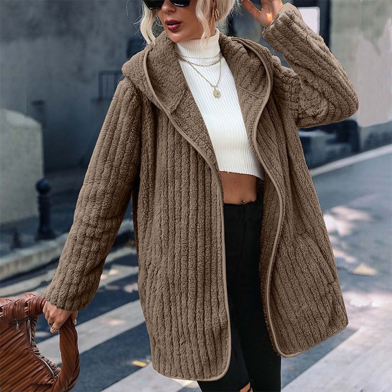 Women’s Double-sided Plush Hooded Cardigan