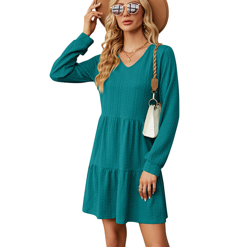 Stylish Solid Color V-Neck Comfortable Mini Dress