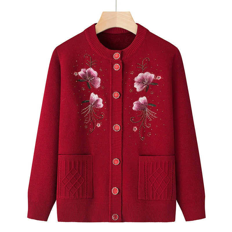 [Best Gift for Mum] Women's Warm Knitted Cardigan with Delicate Embroidery