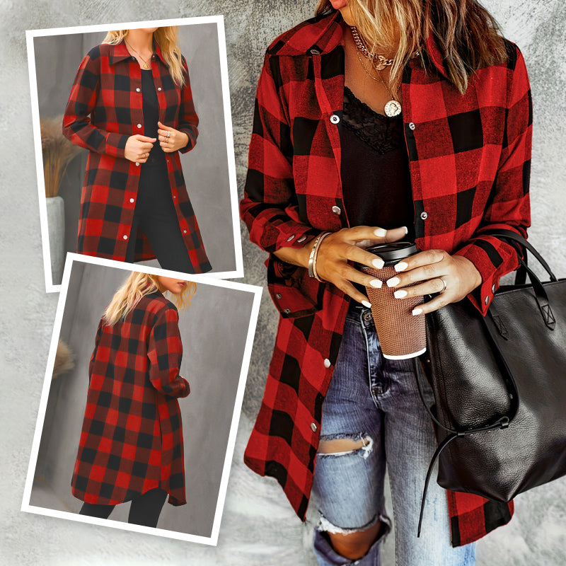 Women’s Plaid Longline Shirt Jacket