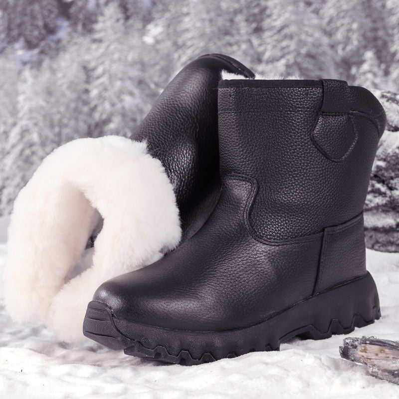 🎅Christmas Pre-sale🎁Plush Lining Warm Leather Snow Boots