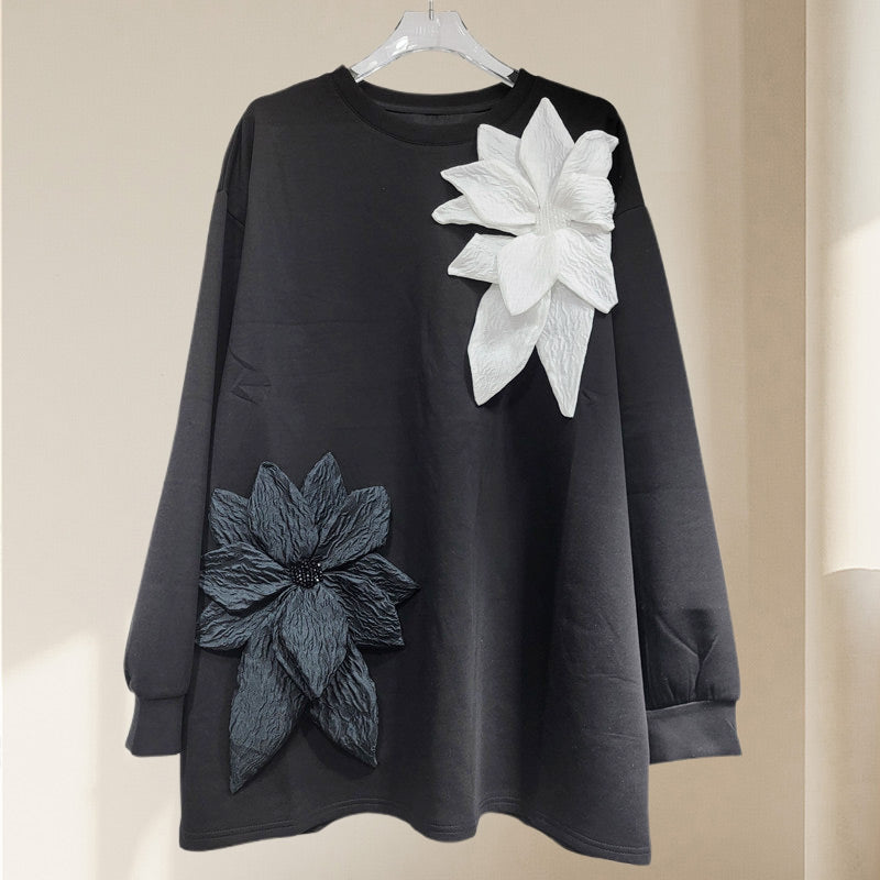 Women's Loose Sweatshirt with 3D Floral Decoration