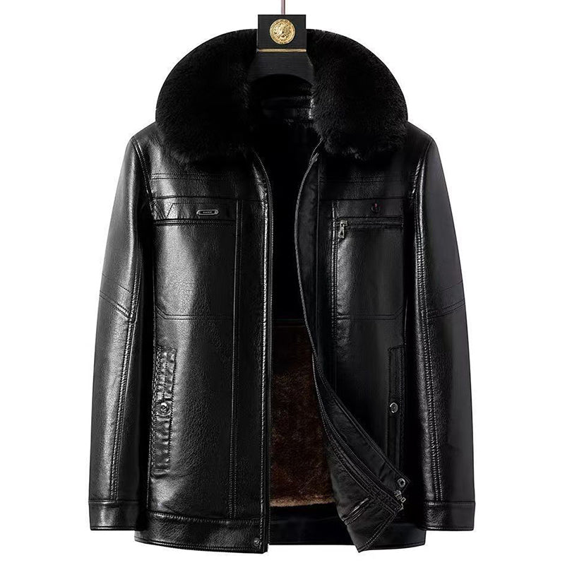 Men's Winter Leather Jacket with Plush Lining