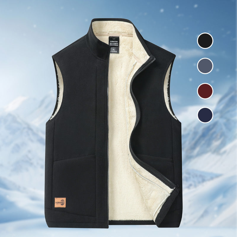 Men's Plus Size Plush-Lined Warm Vest for Autumn & Winter