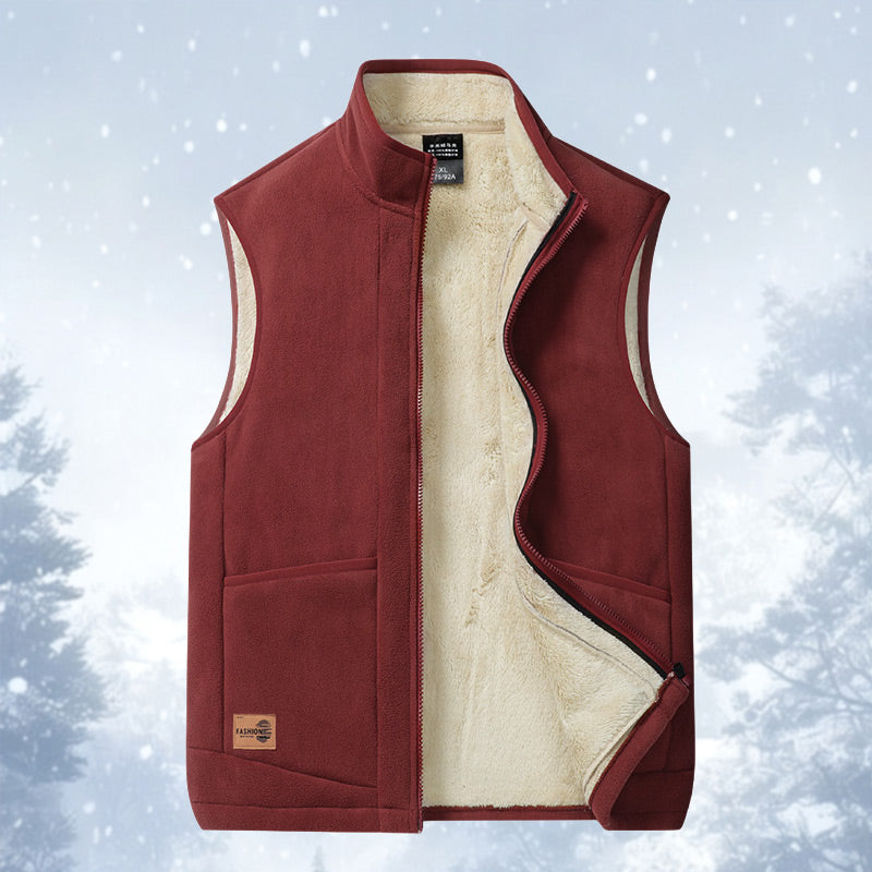 Men's Plus Size Plush-Lined Warm Vest for Autumn & Winter