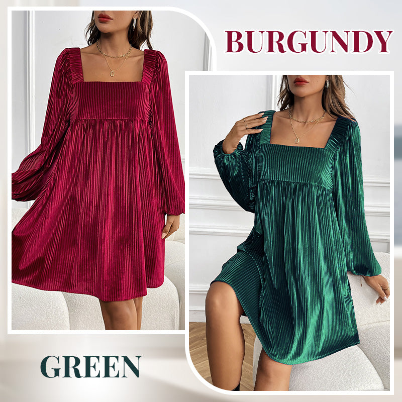 🎅Xmas Sales - 50% OFF🎄Women's Square Neck Velvet Babydoll Dresses with Tie-Back