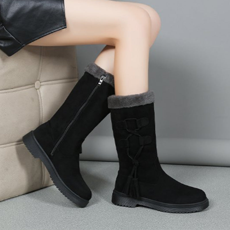 Women's Warm Mid-Calf Boots with Side Zipper