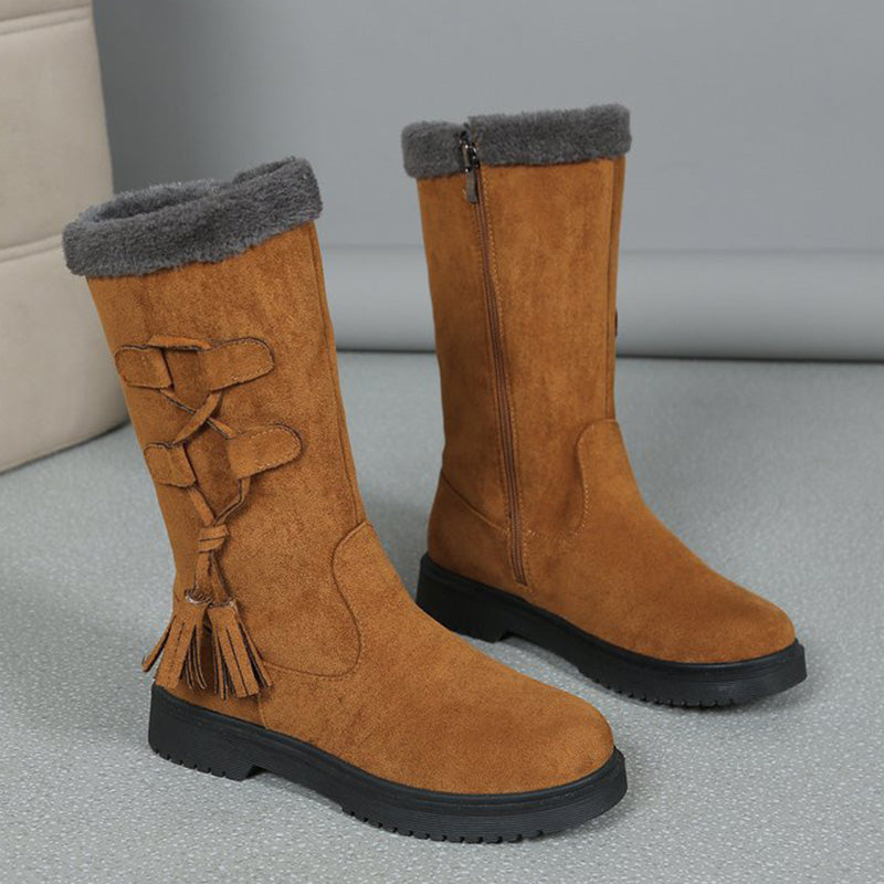 Women's Warm Mid-Calf Boots with Side Zipper