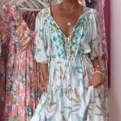 Women’s Fashionable Printed Maxi Dress with Belted V-neckline