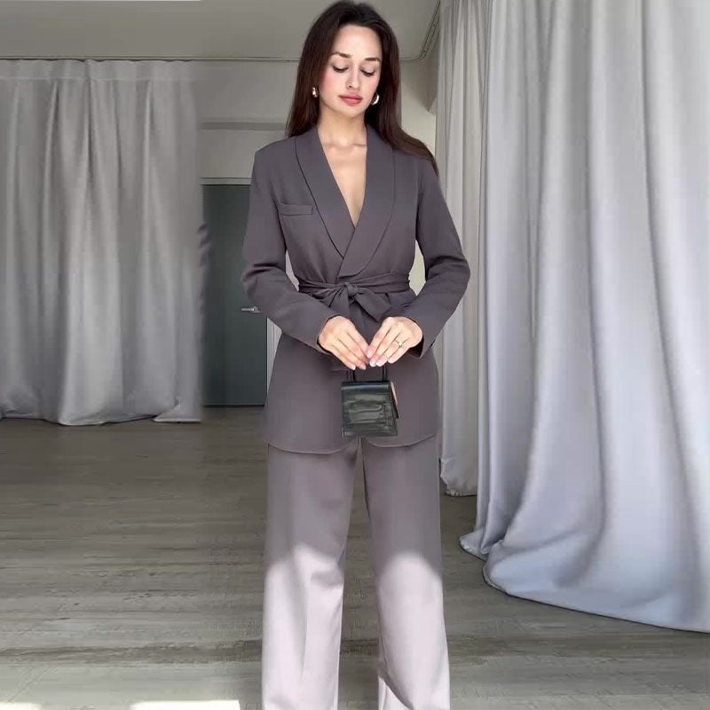 Women’s Tie Waist Blazer & Pants Set