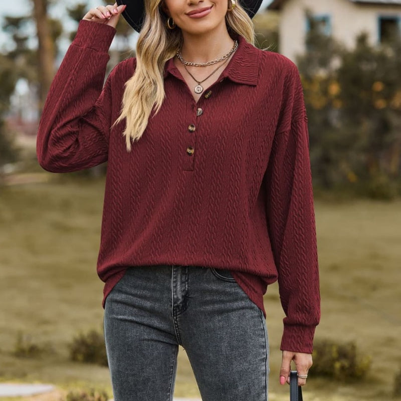 Women's Solid Color Pullover Button Sweatshirt