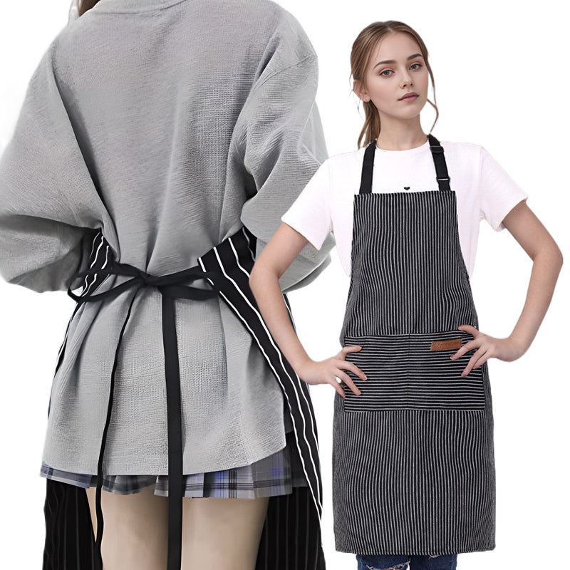 Adjustable Kitchen Cooking Striped Apron with Pockets