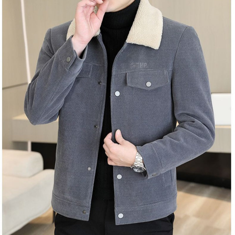 Men's Fashion Lapel Solid Color Button Thickened Jacket