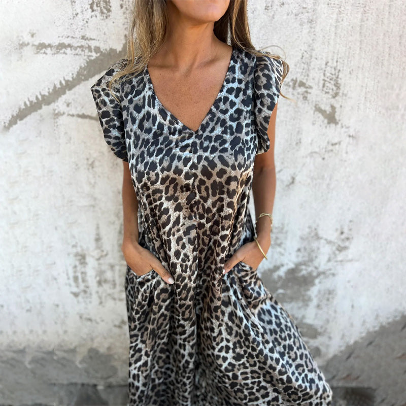 🔥HOT SALE 49% OFF✨Women's V-Neck Leopard Print & Solid Jumpsuit